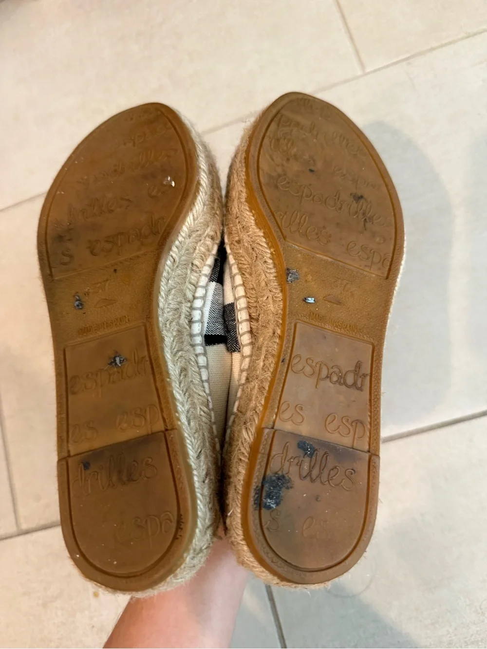 Loeffler Randall Cream Canvas Espadrille Slip-Ons with Black-and-Cream Plaid Bow